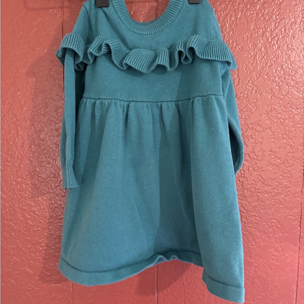 RuffleButts  12-18 Month Teal Knit Dress